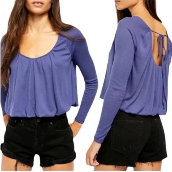 Free People Tops - Free People We The Free Bondi Waffle Thermal Bubble Hem Top Blue